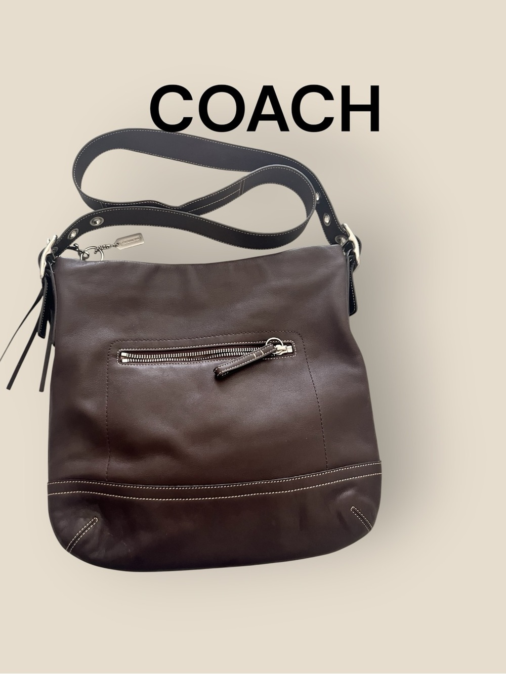 Vintage Legacy 1414 Coach Dark Brown Leather Crossbody Bag with Silver Hardware